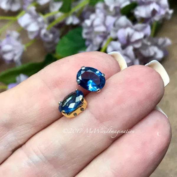 Blue Zircon, Lab-Created Faceted Gemstone, 9x7mm Oval, Your Choice SP or GP Setting