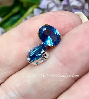 Blue Zircon, Lab-Created Faceted Gemstone, 9x7mm Oval, Your Choice SP or GP Setting