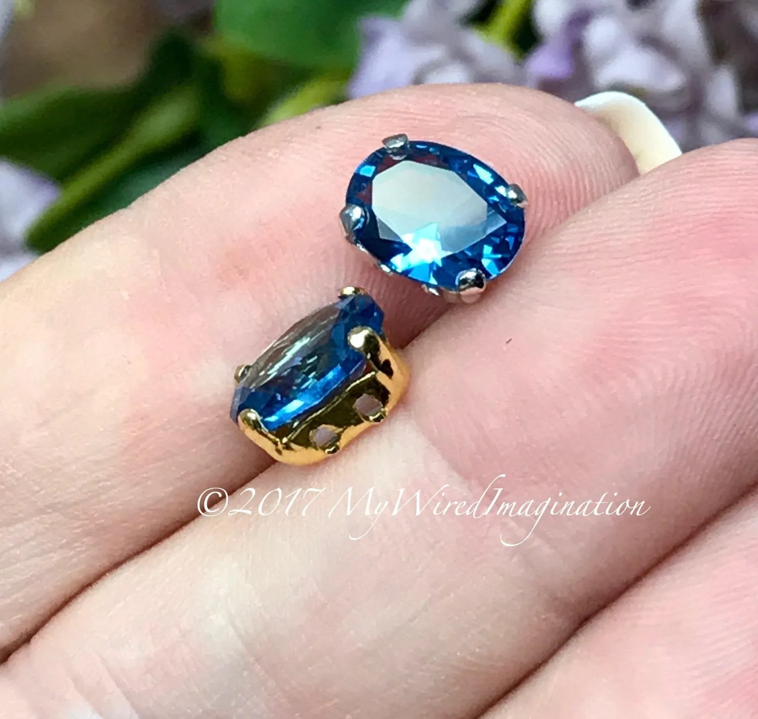 Blue Zircon, Lab-Created Faceted Gemstone, 9x7mm Oval, Your Choice SP or GP Setting