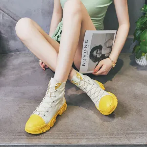 Booties Female Autumn Martin Boots British Style Students Flat Leather Canvas Wild Single Boots