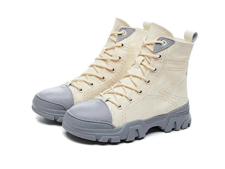Booties Female Autumn Martin Boots British Style Students Flat Leather Canvas Wild Single Boots