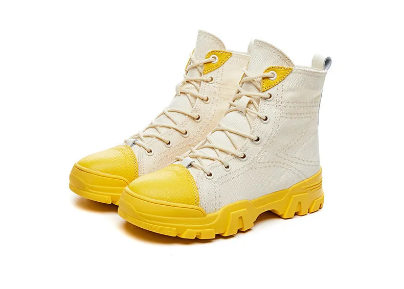Booties Female Autumn Martin Boots British Style Students Flat Leather Canvas Wild Single Boots