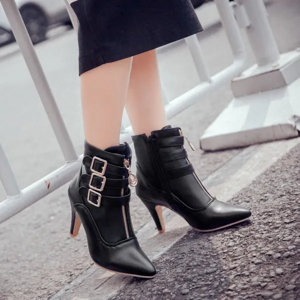 Boots High Heels Ankle Boots Pointed Toe Boots Side Zip Lady Shoes