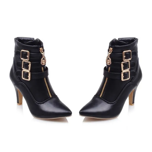 Boots High Heels Ankle Boots Pointed Toe Boots Side Zip Lady Shoes