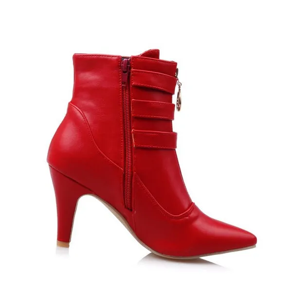Boots High Heels Ankle Boots Pointed Toe Boots Side Zip Lady Shoes