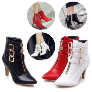 Boots High Heels Ankle Boots Pointed Toe Boots Side Zip Lady Shoes