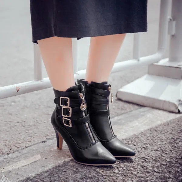 Boots High Heels Ankle Boots Pointed Toe Boots Side Zip Lady Shoes