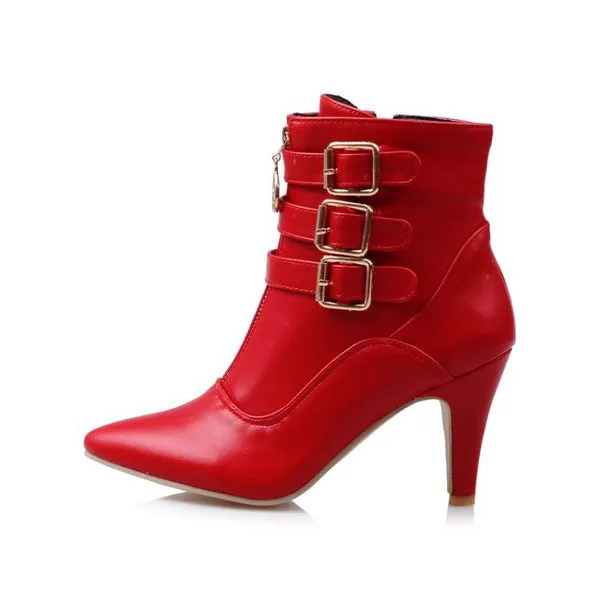 Boots High Heels Ankle Boots Pointed Toe Boots Side Zip Lady Shoes