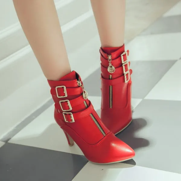 Boots High Heels Ankle Boots Pointed Toe Boots Side Zip Lady Shoes