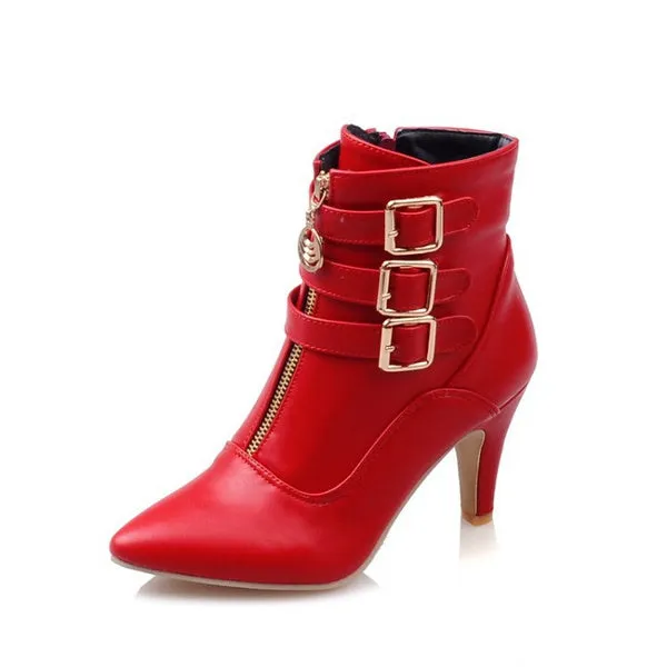 Boots High Heels Ankle Boots Pointed Toe Boots Side Zip Lady Shoes