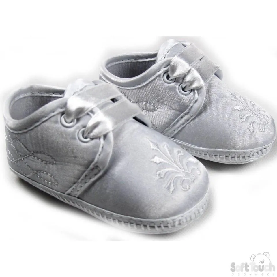 Boys Satin Christening Shoes (B92-W)