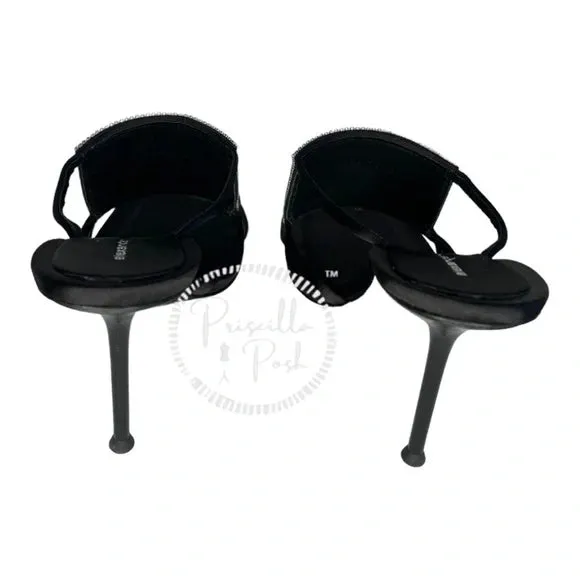 BRAND NEW! Alexander Wang Julie High Heel Slides Rhinestone Logo Heels Square 38.5