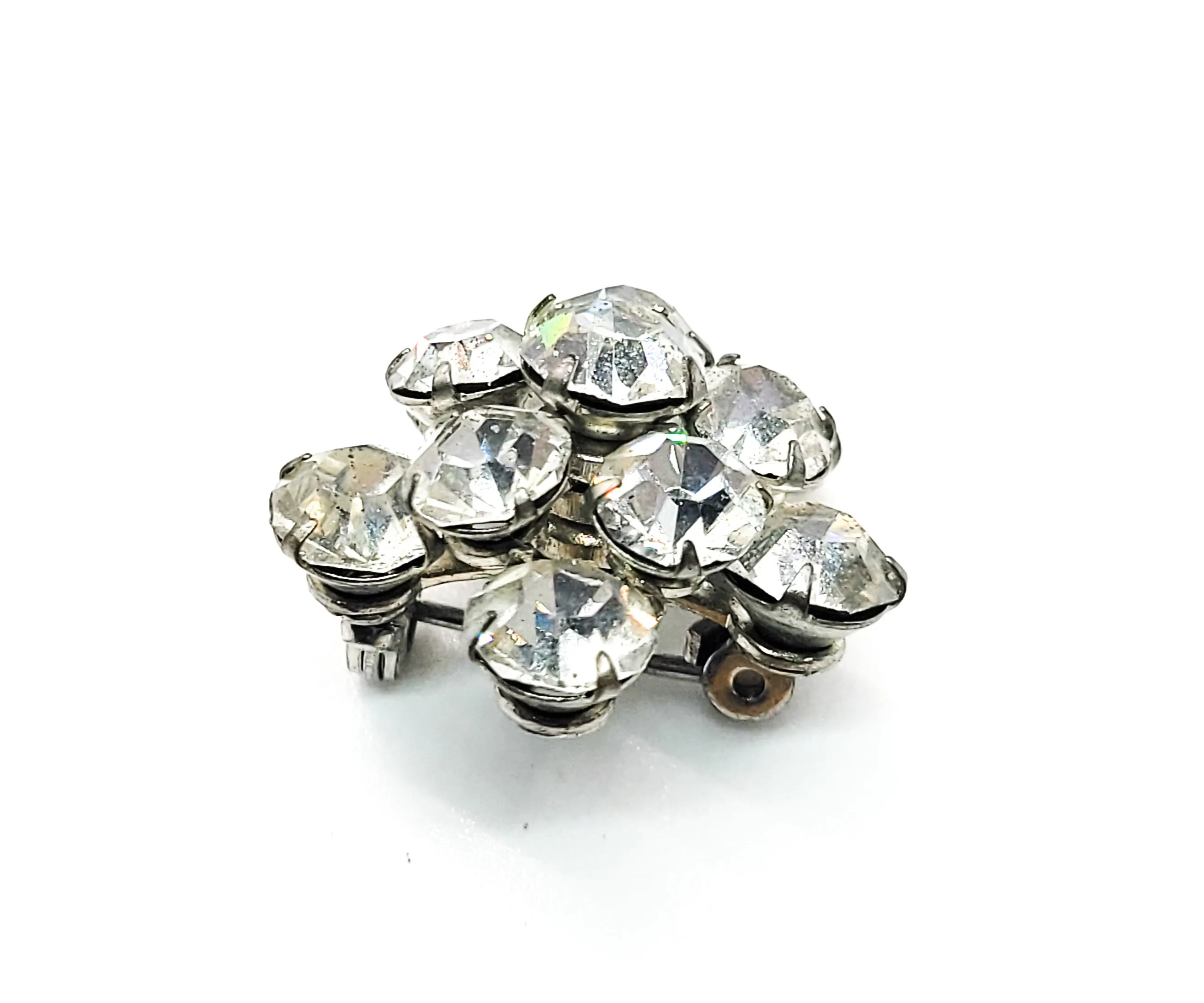 Bright clear rhinestone dimentional mid century flower vintage brooch