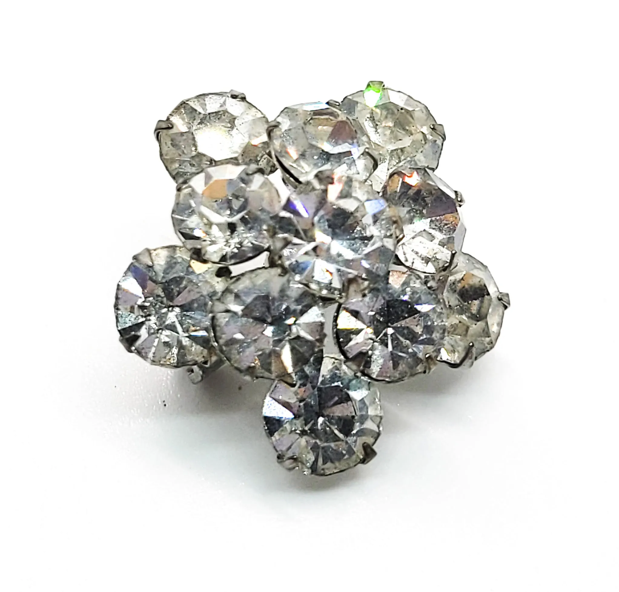 Bright clear rhinestone dimentional mid century flower vintage brooch