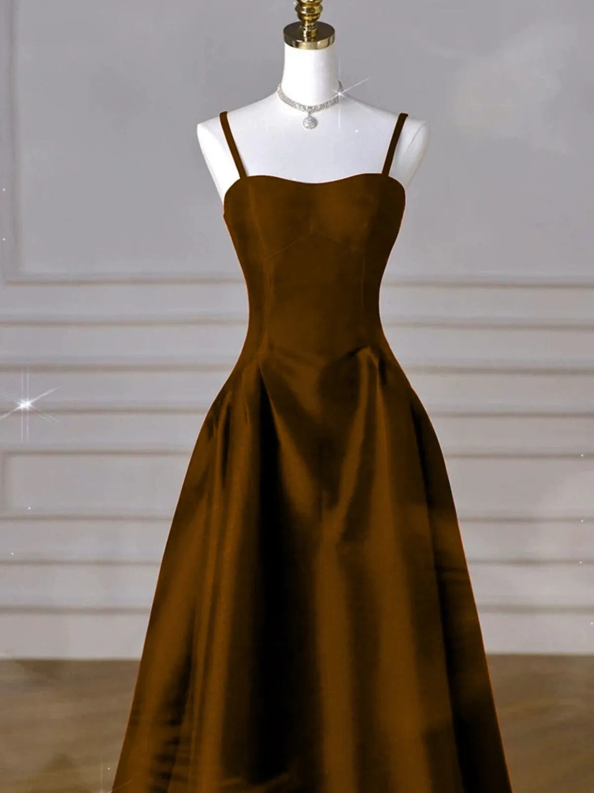 Brown Satin A-line Sweetheart Long Formal Dress, Simple Brown Evening Dress