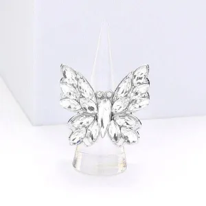 Butterfly Clear Marquise Rhinestone Silver Stretch Ring