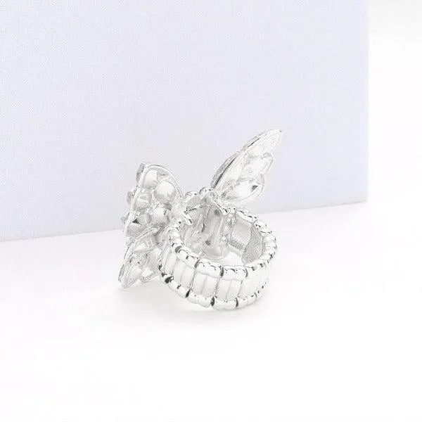 Butterfly Clear Marquise Rhinestone Silver Stretch Ring