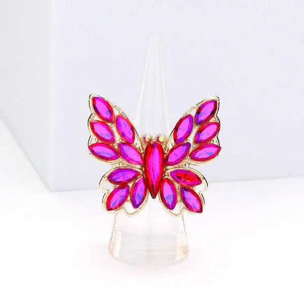 Butterfly Fuchsia Marquise Stone Cluster Stretch Ring