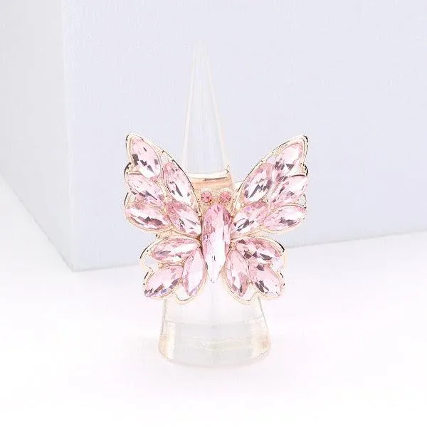 Butterfly Pink Marquise Rhinestone Rose Gold Stretch Ring