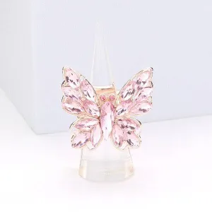 Butterfly Pink Marquise Rhinestone Rose Gold Stretch Ring