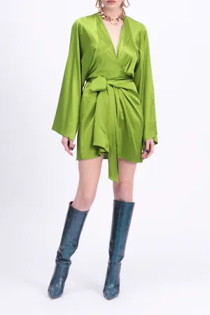 CAMILA SILK-SATIN KIMONO WRAP MINI DRESS