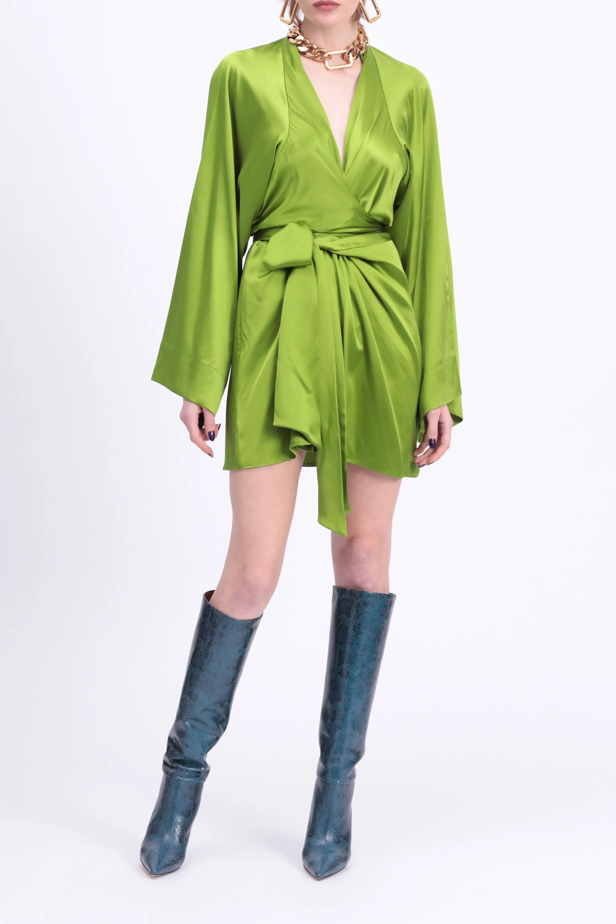 CAMILA SILK-SATIN KIMONO WRAP MINI DRESS