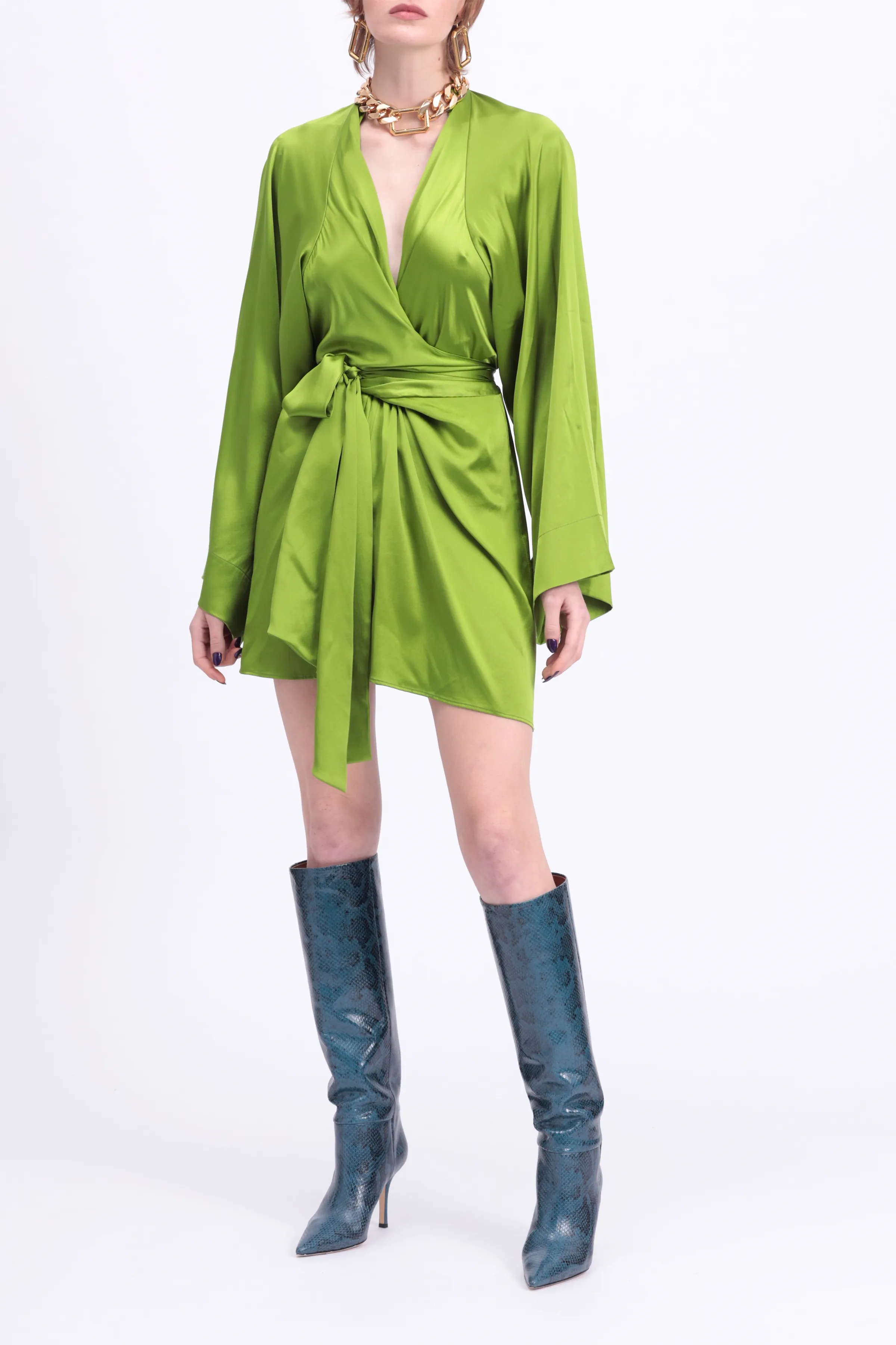CAMILA SILK-SATIN KIMONO WRAP MINI DRESS