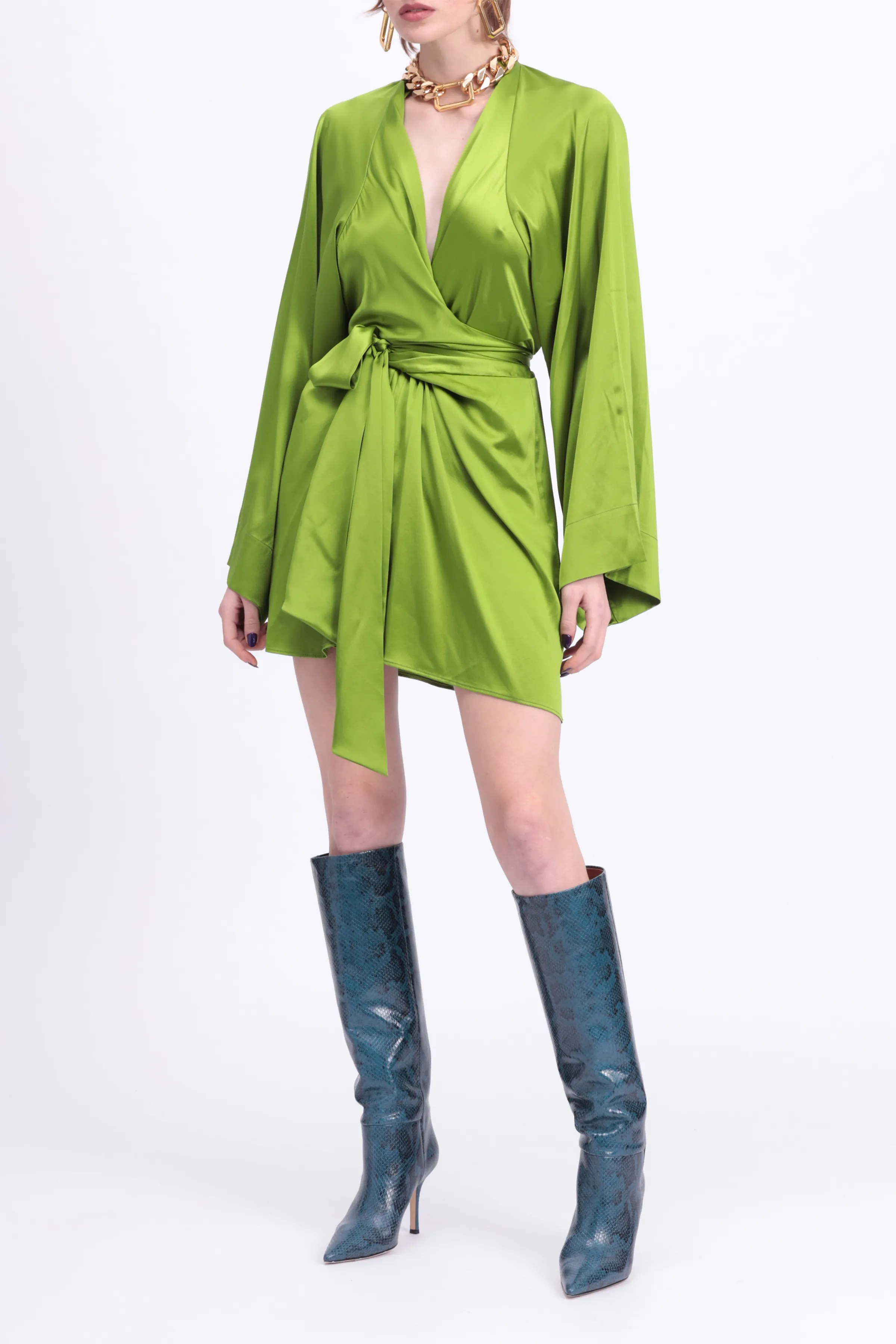 CAMILA SILK-SATIN KIMONO WRAP MINI DRESS