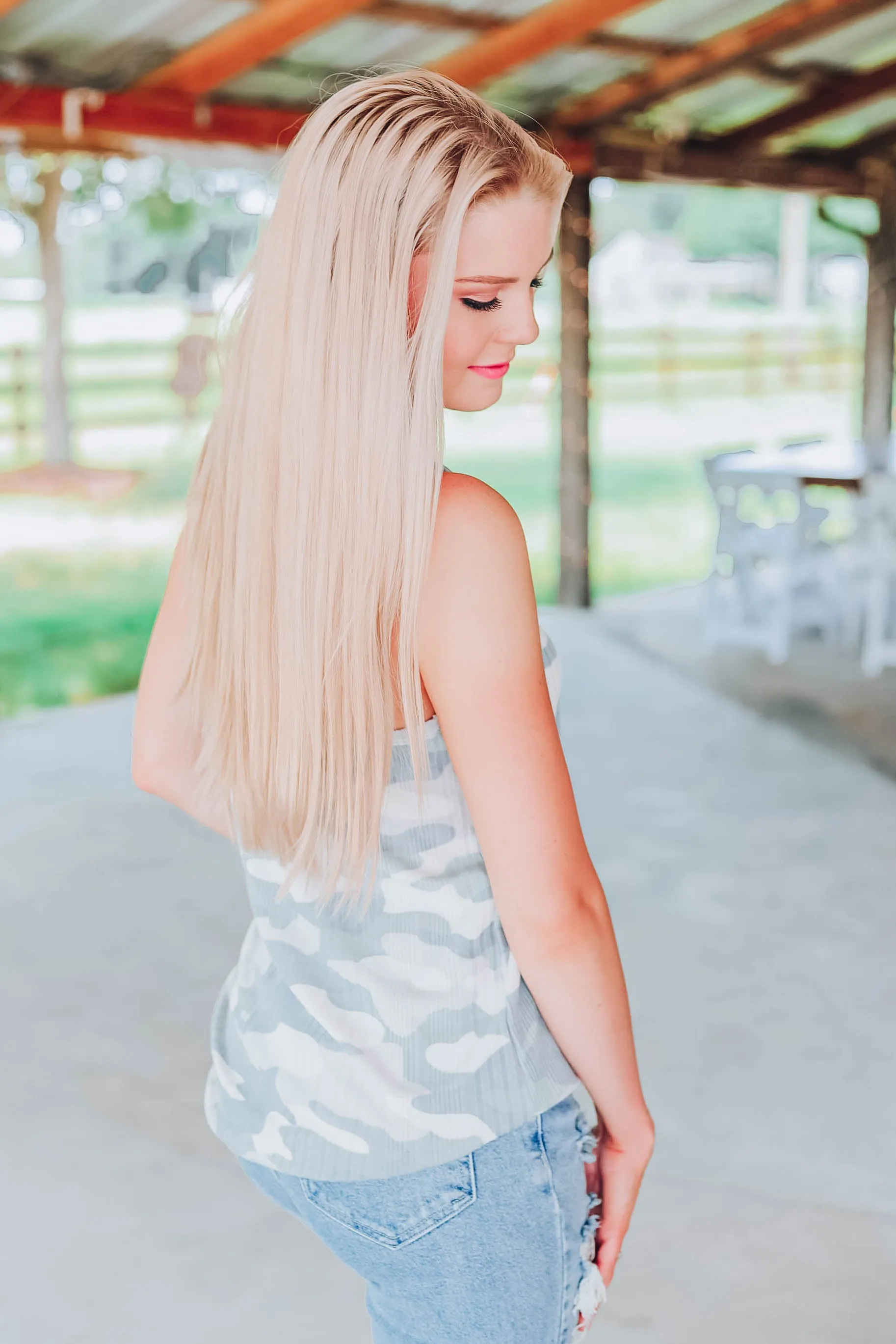 Camo Racer Back Tank - Ivory/Grey