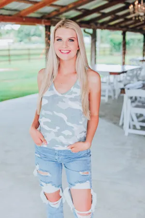 Camo Racer Back Tank - Ivory/Grey