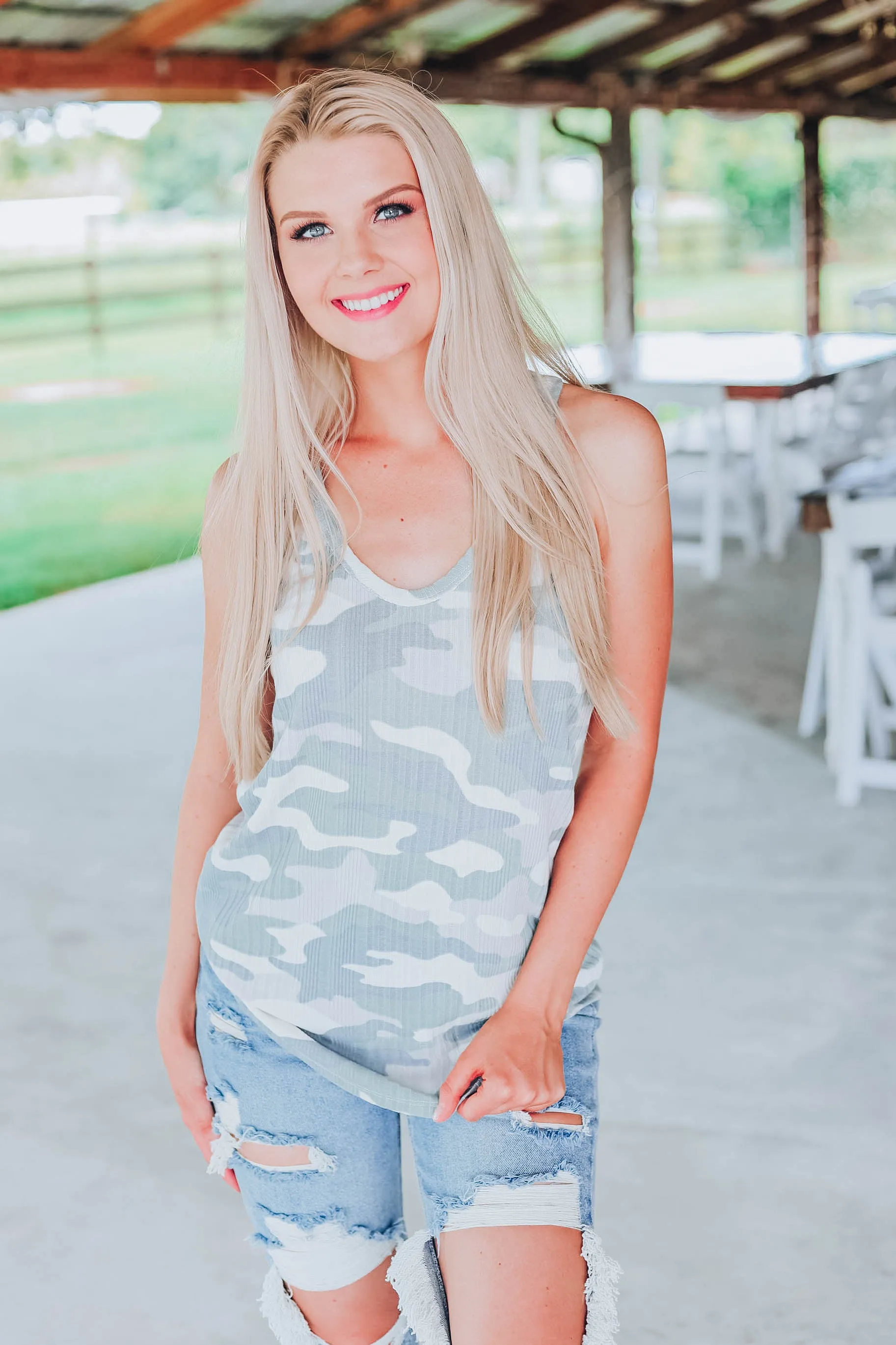 Camo Racer Back Tank - Ivory/Grey