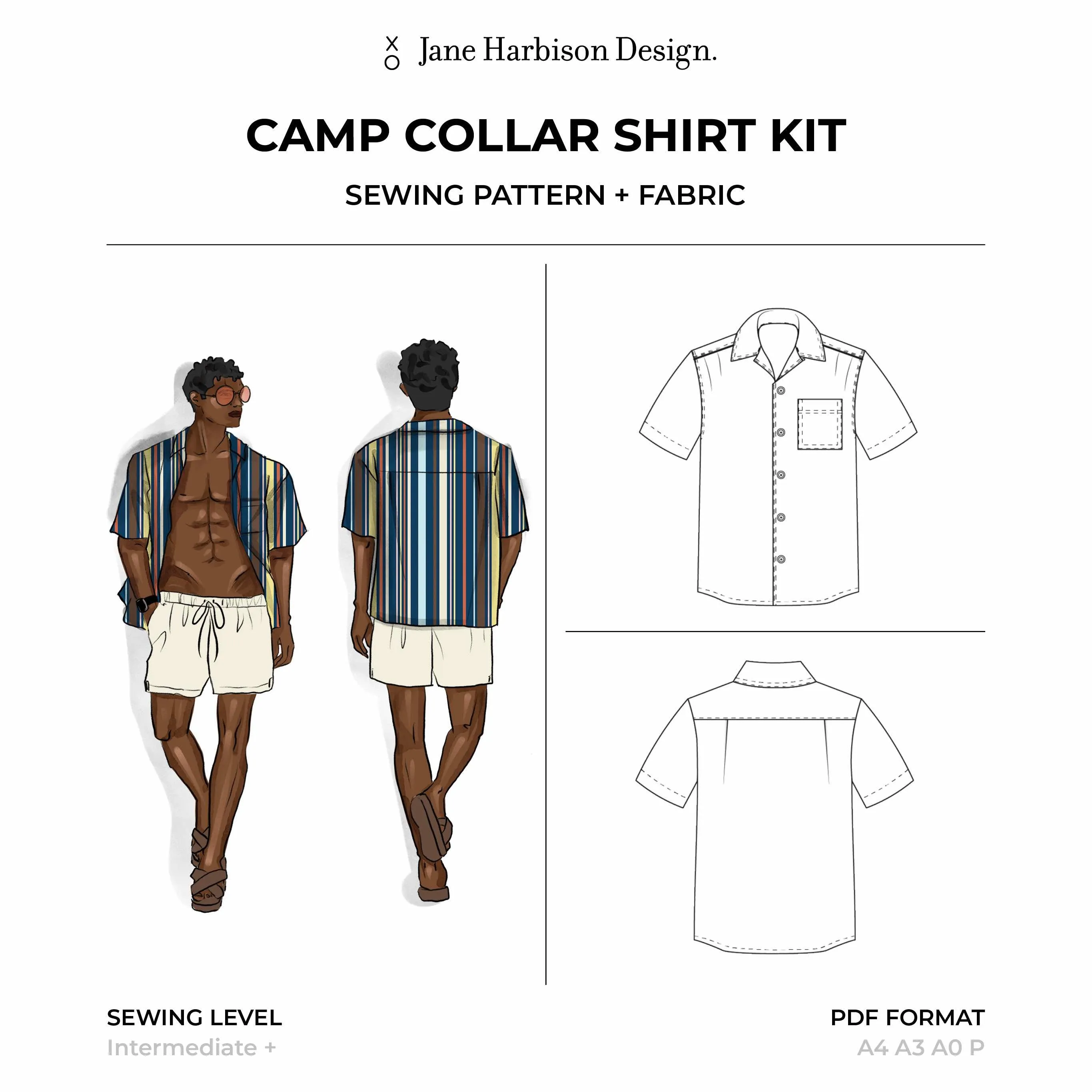 Camp Collar Shirt Kit - Barcode Dark Blue Stripe