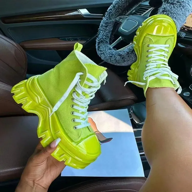 Candy Color Casual Single Lace up Thick Sole Shoe