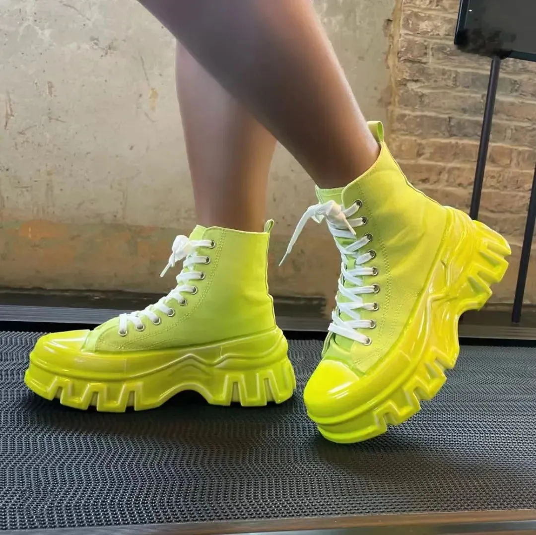 Candy Color Casual Single Lace up Thick Sole Shoe