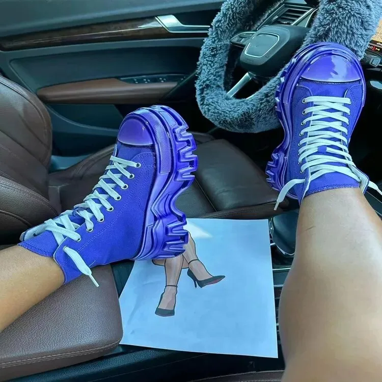 Candy Color Casual Single Lace up Thick Sole Shoe