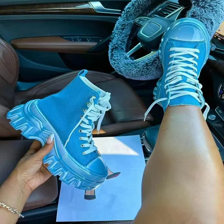 Candy Color Casual Single Lace up Thick Sole Shoe