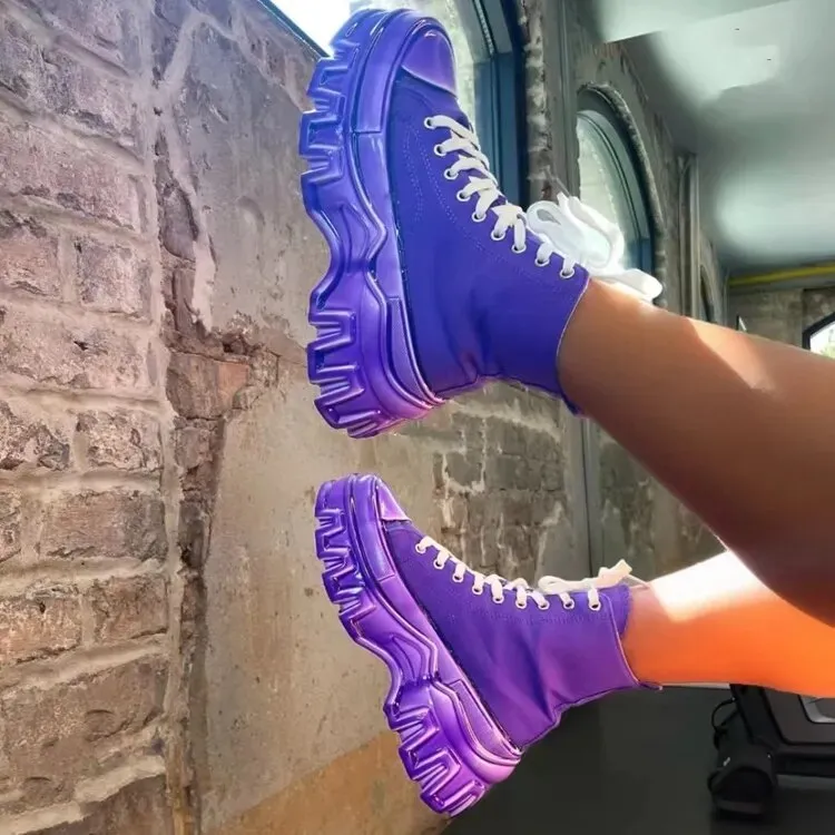 Candy Color Casual Single Lace up Thick Sole Shoe