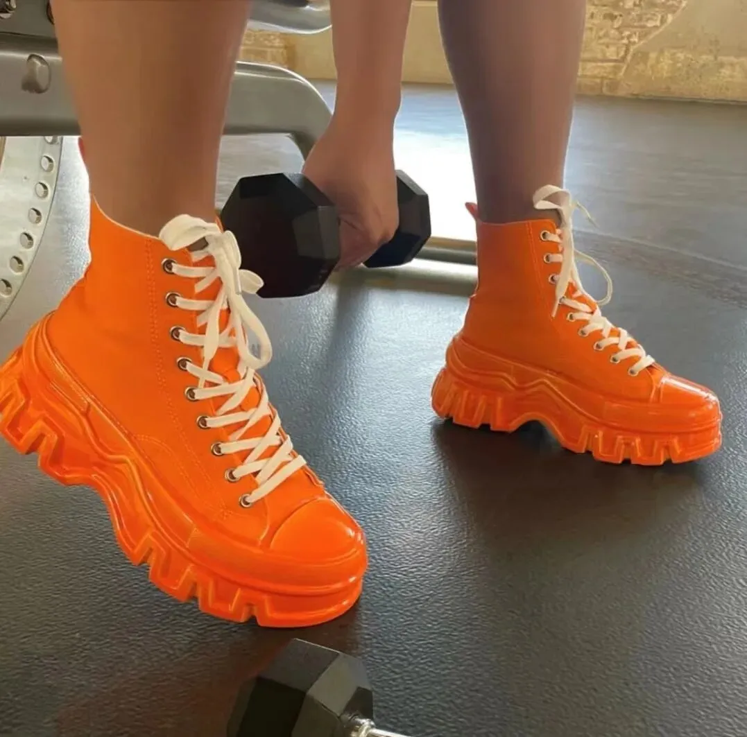 Candy Color Casual Single Lace up Thick Sole Shoe