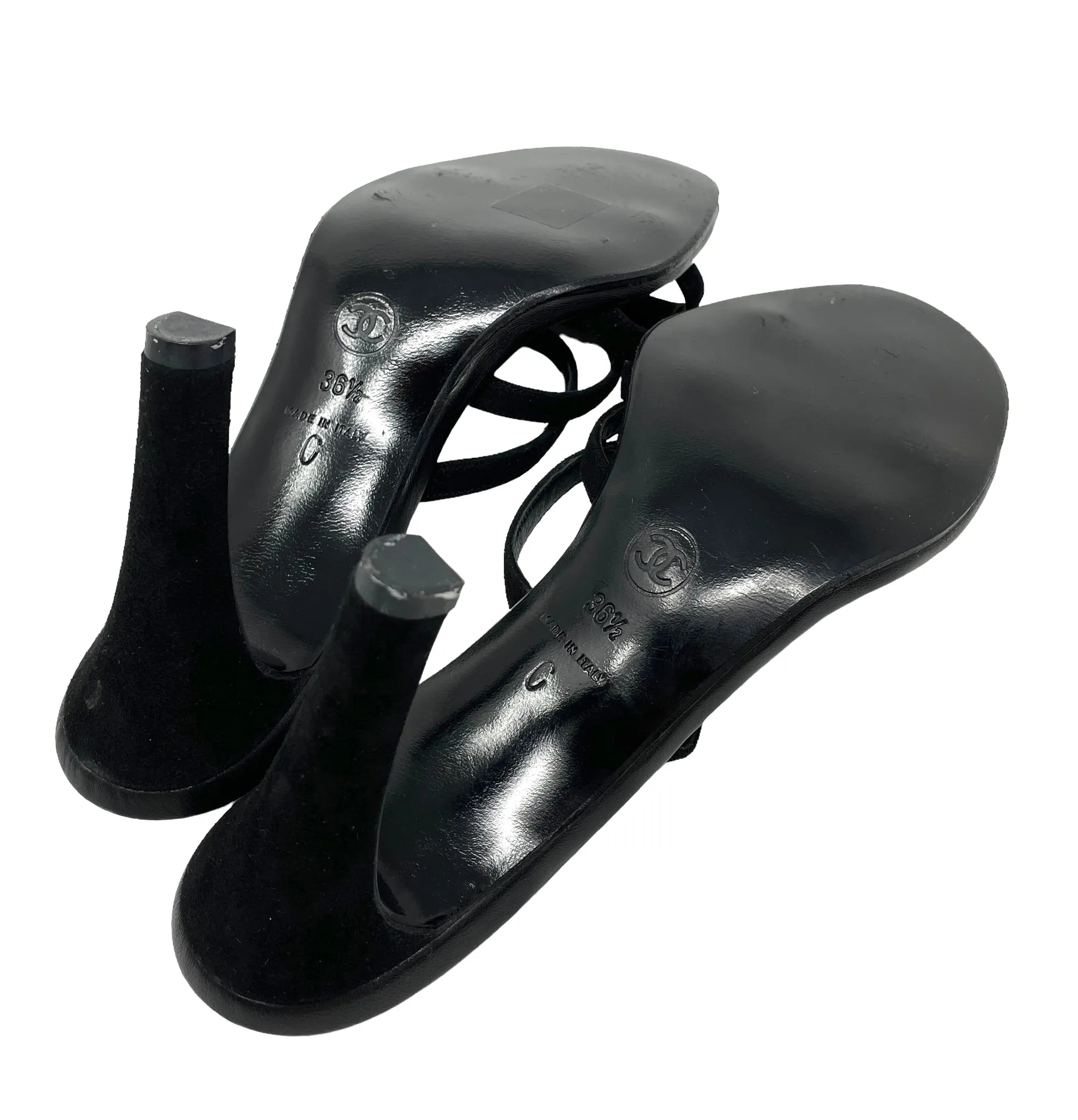 Chanel Black Logo Rhinestone Heels