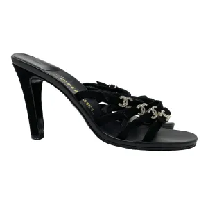 Chanel Black Logo Rhinestone Heels