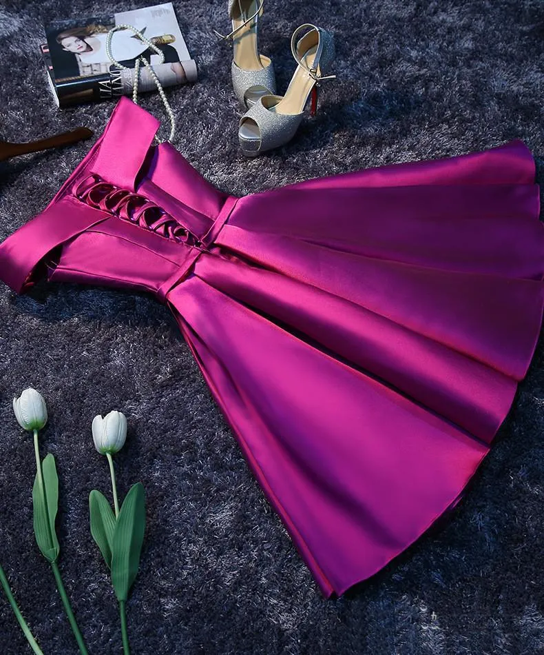 Cheap Purple Simple Satin Short Prom Dresses Homecoming Dress for Girls, MH293