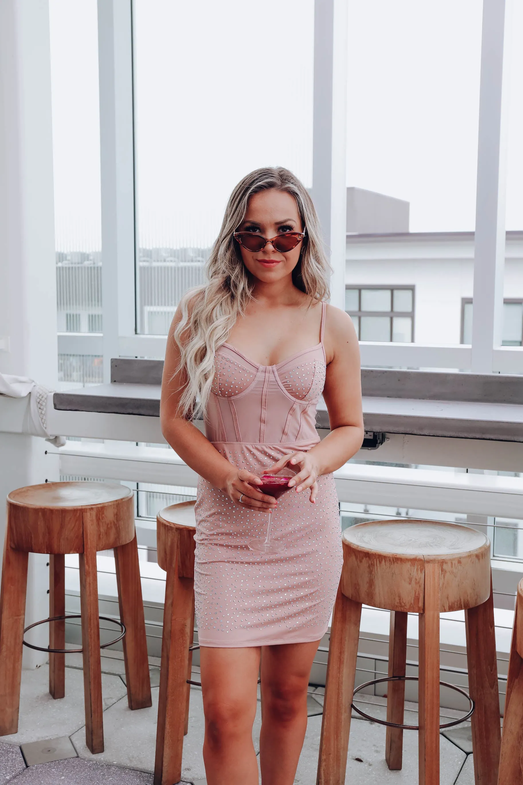 Chella Rhinestone Corset Dress - Nude