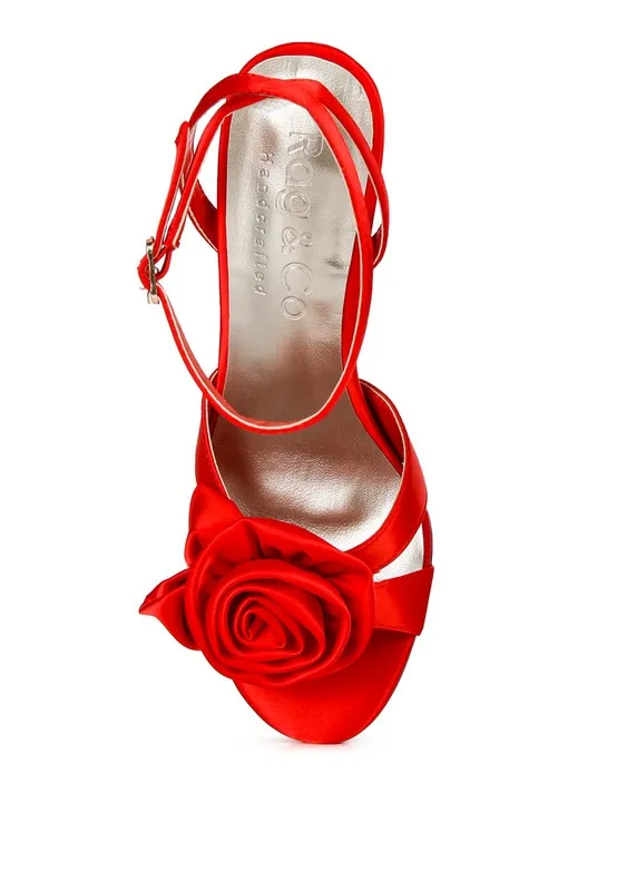 Cherry on Top-  Rose Bow Satin Heeled Sandals