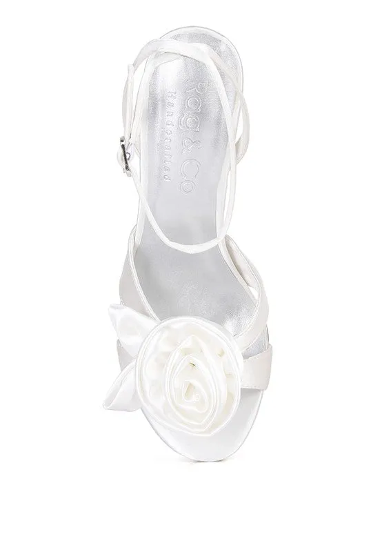 Cherry on Top-  Rose Bow Satin Heeled Sandals