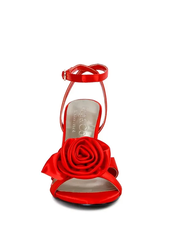 Cherry on Top-  Rose Bow Satin Heeled Sandals