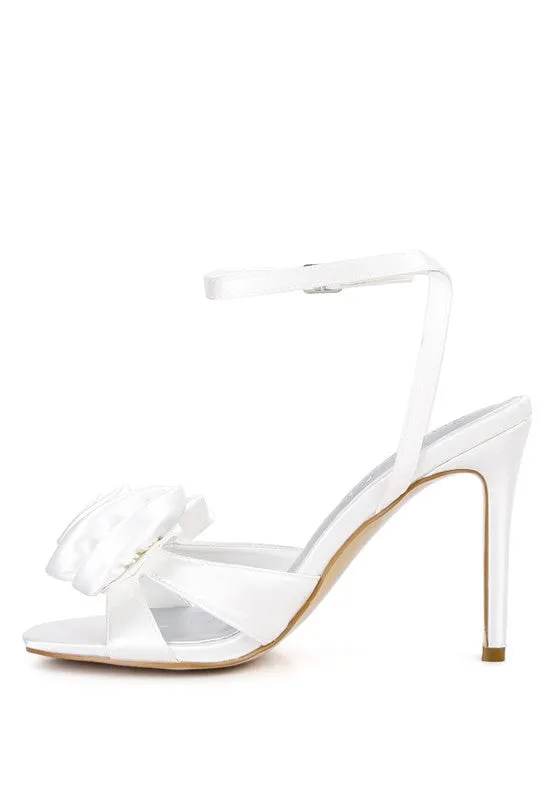 Cherry on Top-  Rose Bow Satin Heeled Sandals