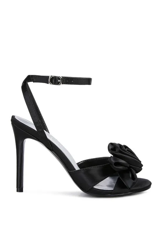 Cherry on Top-  Rose Bow Satin Heeled Sandals