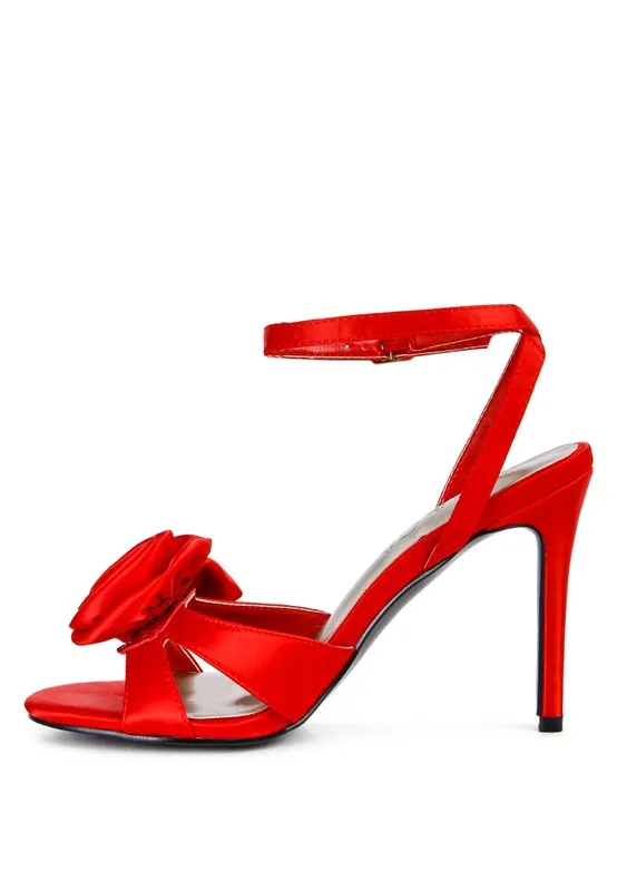 Cherry on Top-  Rose Bow Satin Heeled Sandals
