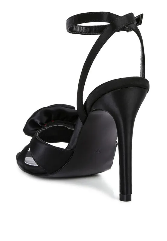 Cherry on Top-  Rose Bow Satin Heeled Sandals