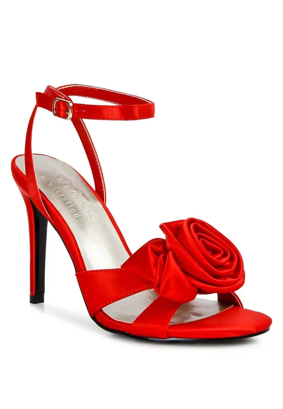 Cherry on Top-  Rose Bow Satin Heeled Sandals